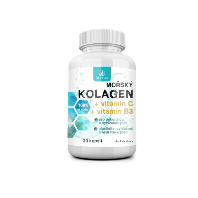 Allnature Mořský kolagen + vitamin C + vitamin B3 30 kapslí