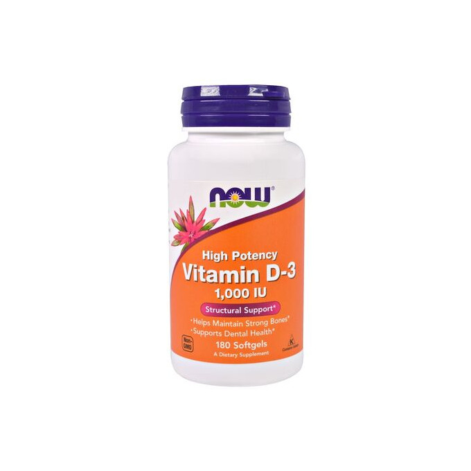 NOW Foods Vitamin D3, 1000 IU, 180 softgel kapslí