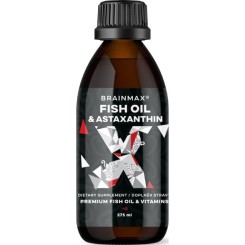 BrainMax Fish Oil & Astaxanthin, Super Omega 3, 3000 mg DHA a EPA 275 ml