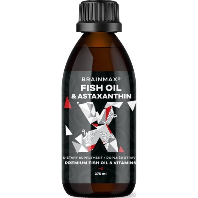 BrainMax Fish Oil & Astaxanthin, Super Omega 3, 3000 mg DHA a EPA 275 ml